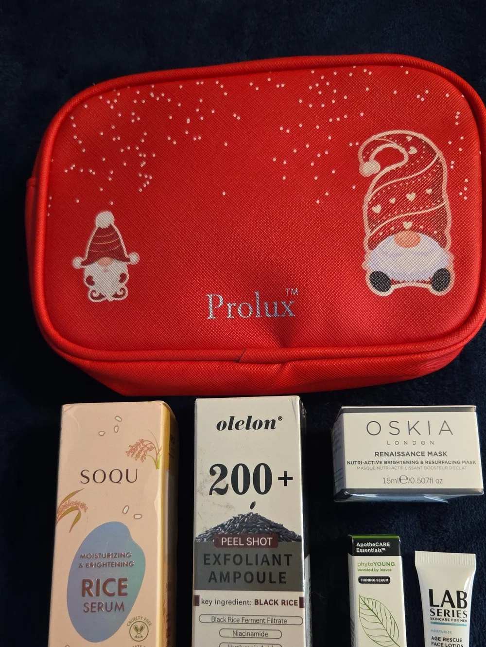 Red Cosmetic Travel Pouch with Skincare Set 6 pieces total